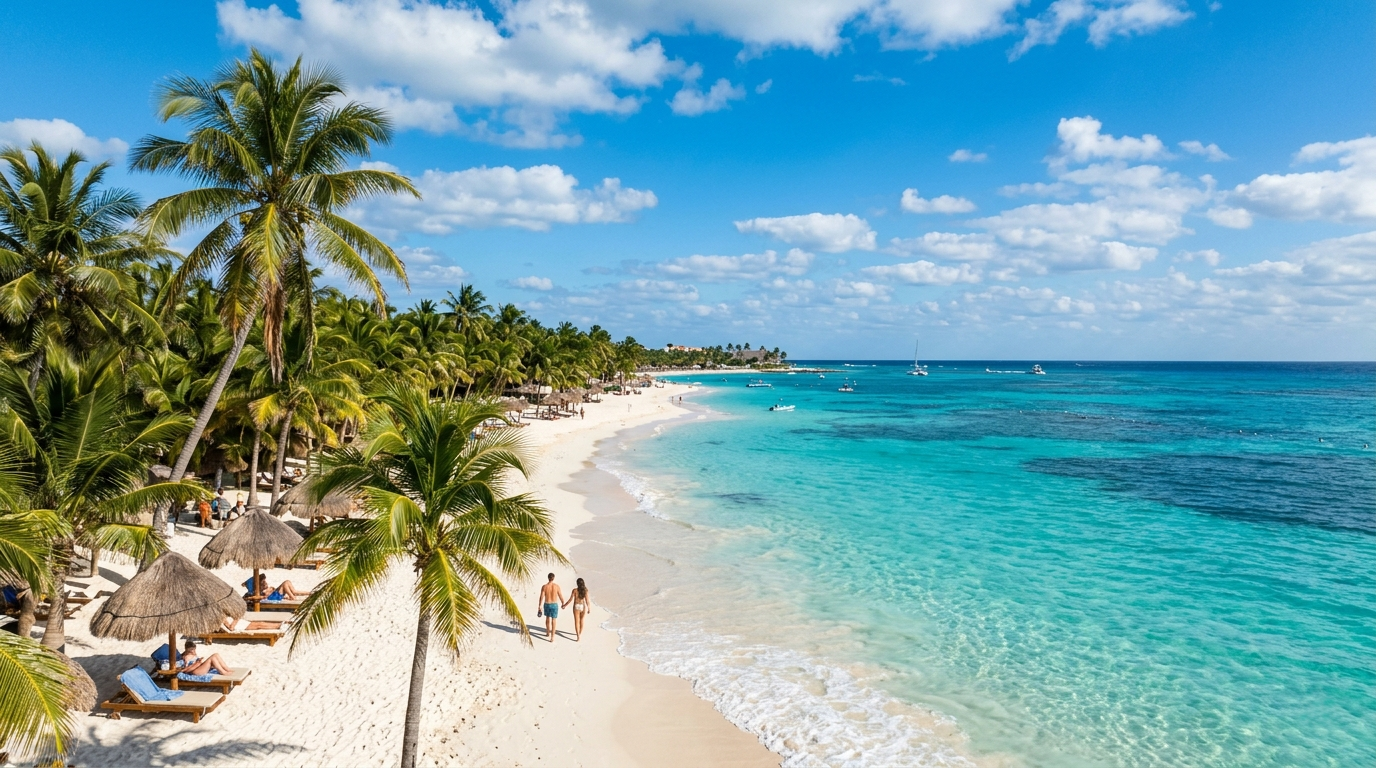Mexico travel guide beach in Cancun with turquoise water and white sand